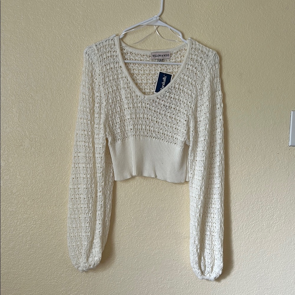 Marshalls White V-Neck Chunky Knit Sweater